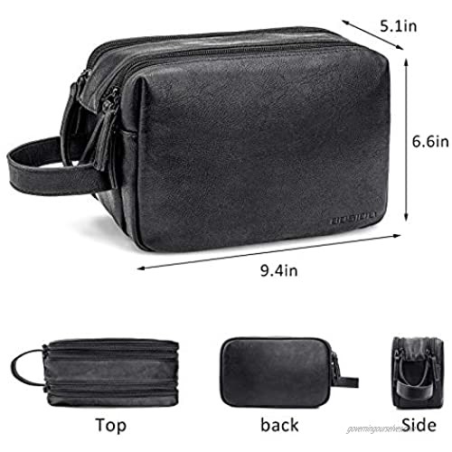 Toiletry Bag for Men PU Leather Travel Toiletry Organizer for Toiletries Water-resistant Travel Shaving Dopp Kit Wash Bag with Double Zippers for Cosmetics Makeup Brushes Shaving & Grooming Tools