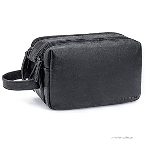Toiletry Bag for Men  PU Leather Travel Toiletry Organizer for Toiletries  Water-resistant Travel Shaving Dopp Kit Wash Bag with Double Zippers for Cosmetics  Makeup Brushes  Shaving & Grooming Tools