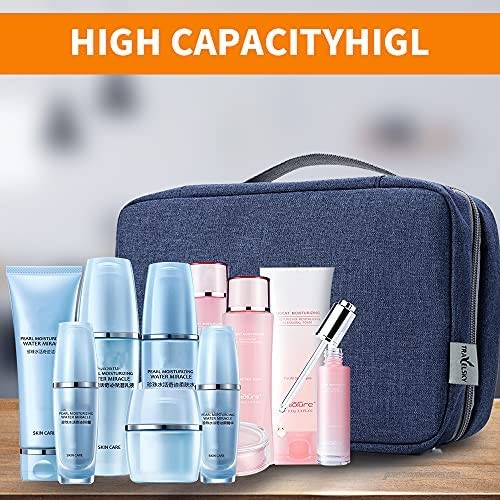 Toiletry Bag Travel Bag with Hanging Hook Water-resistant Makeup Cosmetic Bag Travel Organizer for Accessories Shampoo Full Sized Container Toiletries Large (Navy)