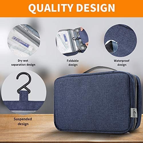 Toiletry Bag Travel Bag with Hanging Hook Water-resistant Makeup Cosmetic Bag Travel Organizer for Accessories Shampoo Full Sized Container Toiletries Large (Navy)