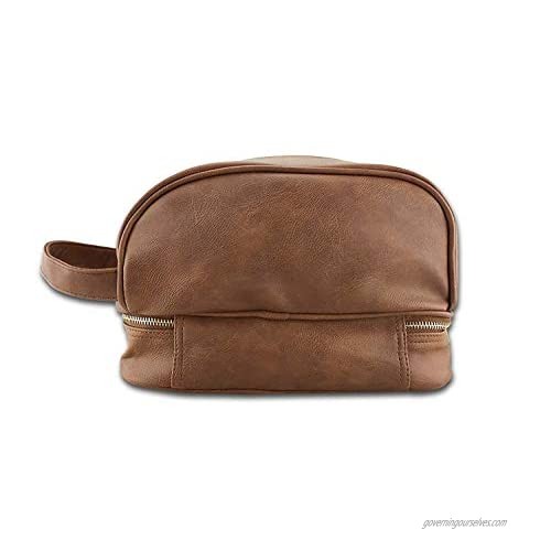 Toiletry Travel Bag Dopp Kit for Men Shaving Bag Travel Organiser with Hidden Pocket for Valuables (brown)