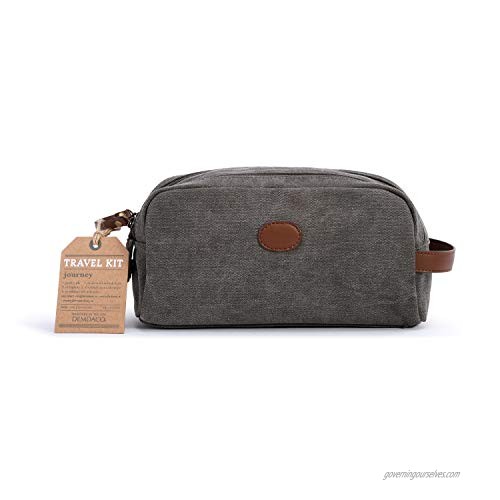 Travel Accessory Grey 11 x 5 Waxed Canvas and Leather Toiletry Bag Kit