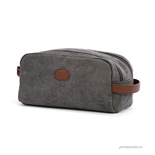 Travel Accessory Grey 11 x 5 Waxed Canvas and Leather Toiletry Bag Kit