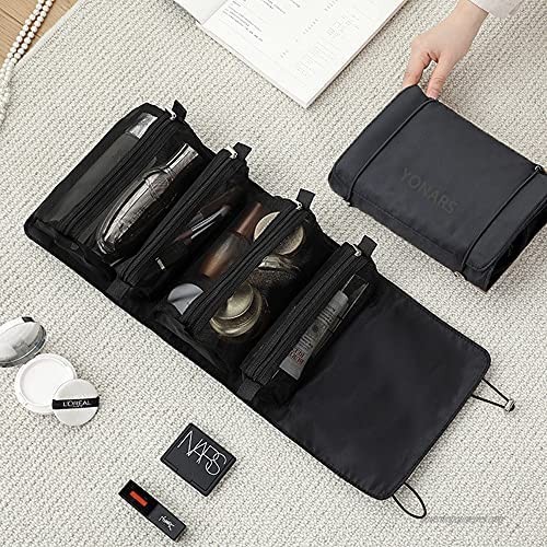 Travel Makeup Train Case Makeup Cosmetic Bag Organizer Portable Storage Bag with Removable Bag for Makeup Brushes Toiletry Jewelry Digital Accessories Black