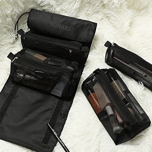Travel Makeup Train Case Makeup Cosmetic Bag Organizer Portable Storage Bag with Removable Bag for Makeup Brushes Toiletry Jewelry Digital Accessories Black