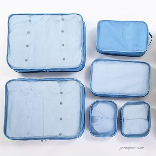 Travel Packing Cubes 7 Set JJ POWER Luggage Organizers with toiletry kit shoe bag (Sea Blue)