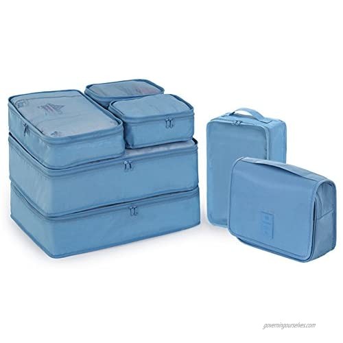 Travel Packing Cubes 7 Set  JJ POWER Luggage Organizers with toiletry kit shoe bag (Sea Blue)