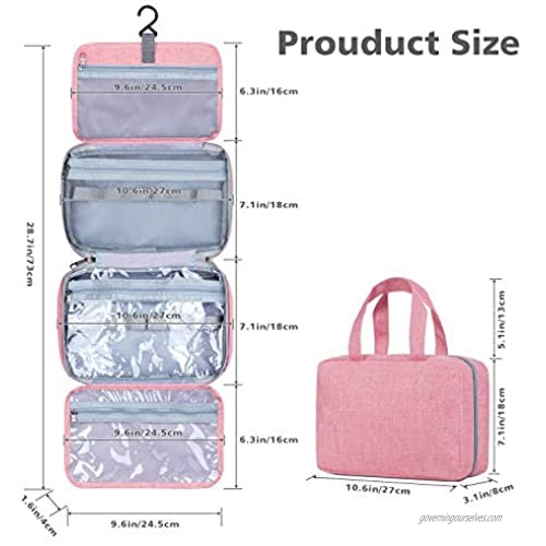 Travel Toiletry Bag Hanging Bathroom Shower Waterproof Organizer Kit for Women Cosmetic Makeup for Shampoo Full Sized Container Toiletries (Pink M)