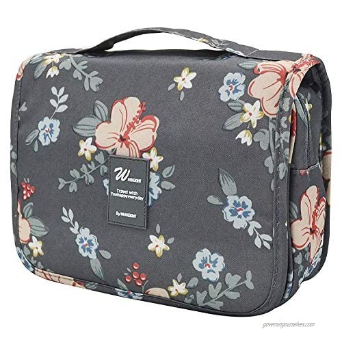 Travel Toiletry Bag Waterproof Makeup Cosmetic Bag Travel Organizer for Accessories Shampoo Skincare Toiletries All Size Bottles Gifts for Women DarkGrayFlowers