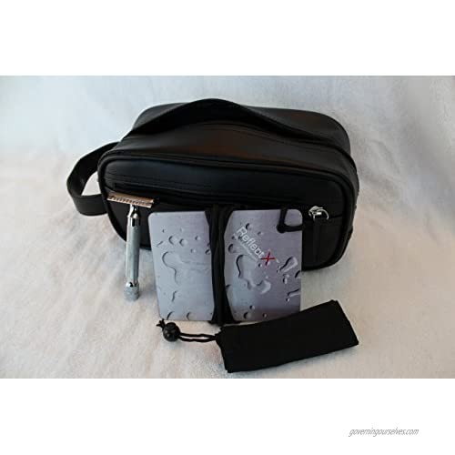 Travel Toiletry Bag/Shave Kit For Men or Women. One large Zippered Pocket For Larger Items and One Side Pocket For Smaller Items. By Mirror On A Rope (Black)