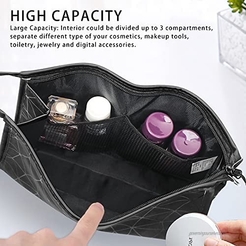 Unaone Toiletry Bag PU Leather Portable Lightweight Classic Travel Cosmetic Bag & Makeup Bag Waterproof Toiletries Kit Organizer with Zippered Large Black