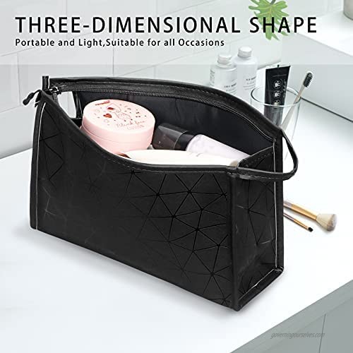 Unaone Toiletry Bag PU Leather Portable Lightweight Classic Travel Cosmetic Bag & Makeup Bag Waterproof Toiletries Kit Organizer with Zippered Large Black