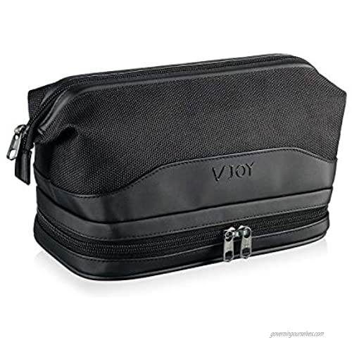 V JOY Men's Toiletry Travel Bag  Large Dopp Kit Shaving Bag Shower Organizer Kit  RPET Recycled Material (Black)