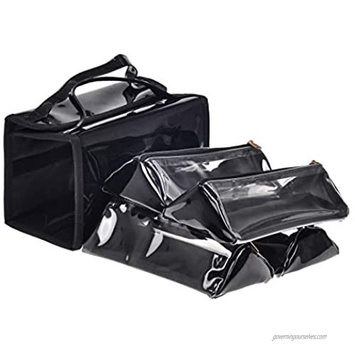 Waterproof Portable Hanging Roll-Up Black Patent Leather Travel Makeup Bag Cosmetic Case Bag Toiletry Kits Organizer with 4 Removable Storage Pouches