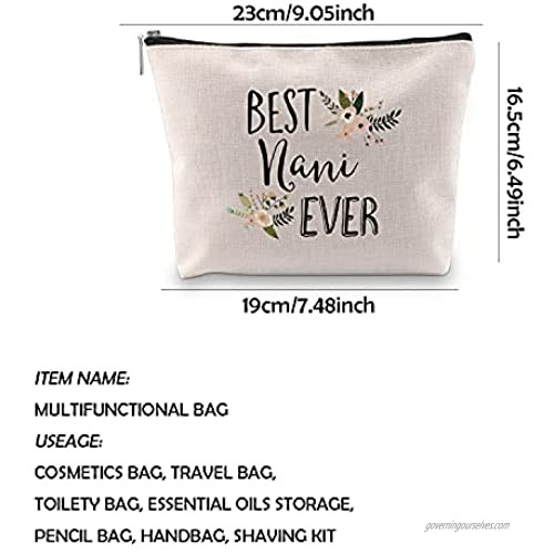 WCGXKO Best Nani Ever Grandma Gift Nani Gift Zipper Makeup Bags Travel Waterproof Toiletry Bag Accessories (BEST Nani)