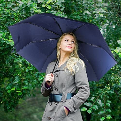 45 Inch Automatic Open Travel Umbrella/Windproof Waterproof 8 Ribs Super Strong Fast Drying Teflon Canopy Umbrella(Blue) BY FUELUS