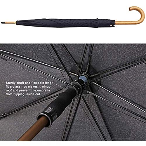 ABCCANOPY Umbrella Rain&Wind Teflon Repellent Wooden J Handle Classic Golf Umbrella Windproof UV Protection 50+ Stick Umbrellas black