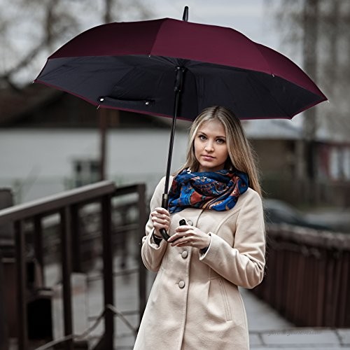 ANYWEATHER Reversible Inverted Automatic Open Umbrella Leather J Handle Large Bordeaux Red