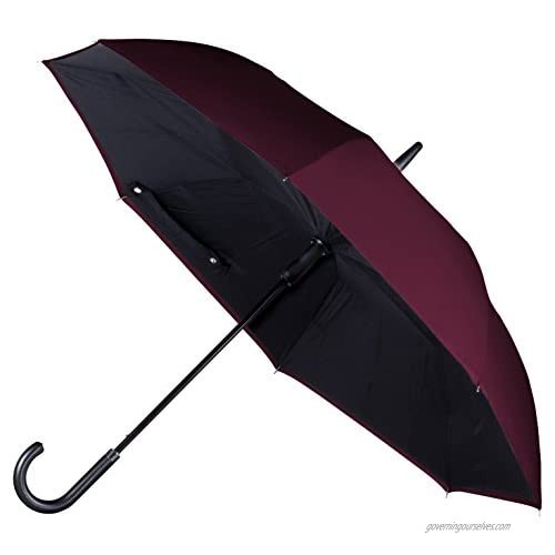ANYWEATHER Reversible Inverted Automatic Open Umbrella Leather J Handle  Large  Bordeaux Red
