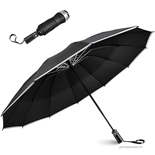Automatic Inverted Folding Travel Umbrella With Reflective Stripe Reverse Led Light Umbrella Three Folding 10 Ribs Windproof Umbrellas Inverted Folding Design not wet boby not wet car Rain and Sun protection