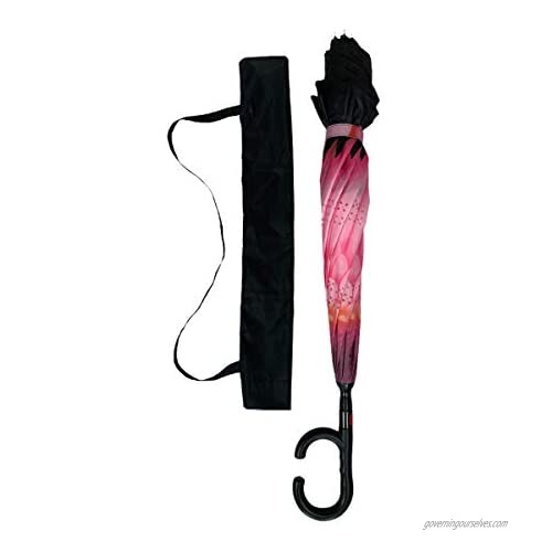 Automatic Reverse Two Way Windproof Umbrella with Hands-Free Multi-Task Handle for women men teens pre-teens in Pink Gerber design