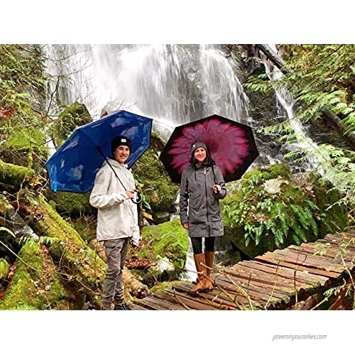 Automatic Reverse Two Way Windproof Umbrella with Hands-Free Multi-Task Handle for women men teens pre-teens in Pink Gerber design