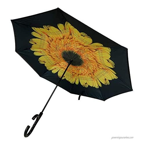 Automatic Reverse Two Way Windproof Umbrella with Hands-Free Multi-Task Handle for women  men  teens  pre-teens in Sunflower design