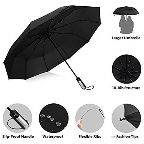 Black Umbrella Compact Travel Umbrella - Windproof Reinforced Canopy Ergonomic Handle Auto Open/Close Multiple Colors