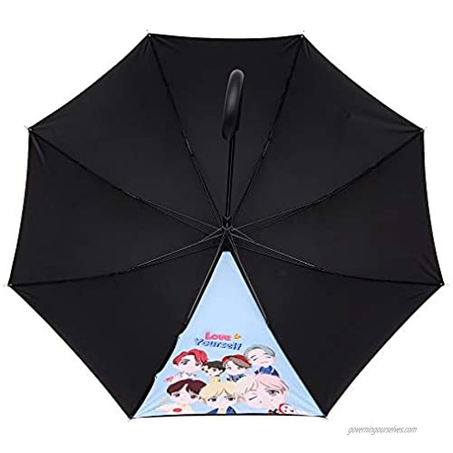 BTS Official licensed Product umbrella. BTS Character long Umbrella All member characters appear on one piece of umbrella (Black)