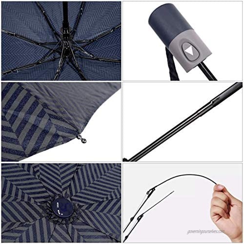 CARRYWON Auto Open Travel Folding Umbrella Waterproof Winfproof Umbrella Business Style for Men Women Adult（Navy Blue）