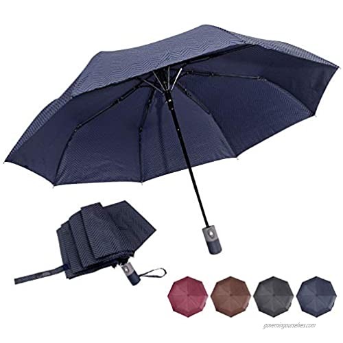 CARRYWON Auto Open Travel Folding Umbrella  Waterproof Winfproof Umbrella Business Style for Men Women Adult（Navy Blue）