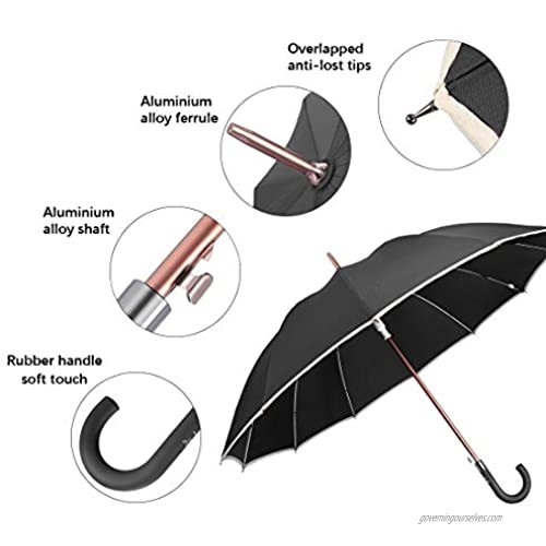 CARRYWON Solid 45 Inch Auto Open Stick Umbrella Large Canopy 12 Ribs Waterproof Windproof J Handle Golf Umbrella Sunshade Business Style for Men Women Adults (Black)