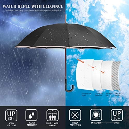 CARRYWON Solid 45 Inch Auto Open Stick Umbrella Large Canopy 12 Ribs Waterproof Windproof J Handle Golf Umbrella Sunshade Business Style for Men Women Adults (Black)