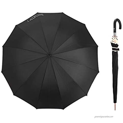 CARRYWON Solid 45 Inch Auto Open Stick Umbrella  Large Canopy 12 Ribs Waterproof Windproof J Handle Golf Umbrella Sunshade Business Style for Men Women Adults (Black)