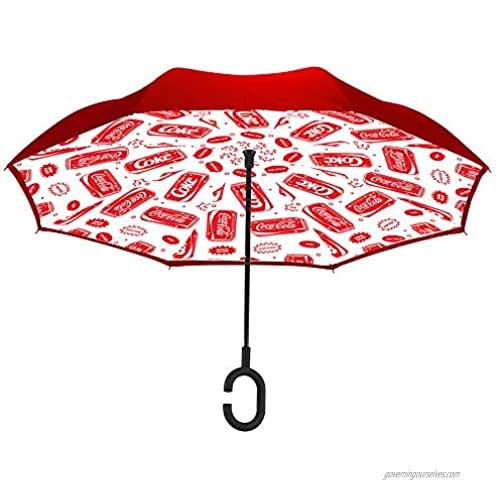 Coca Cola Cans Red Revers-A-Brella No-Drip Inverted C-Handle Stick Umbrella
