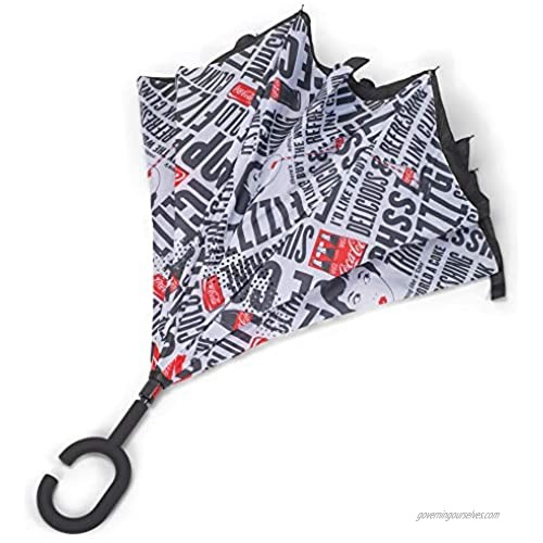 Coca Cola Fizz Black Revers-A-Brella No-Drip Inverted C-Handle Stick Umbrella