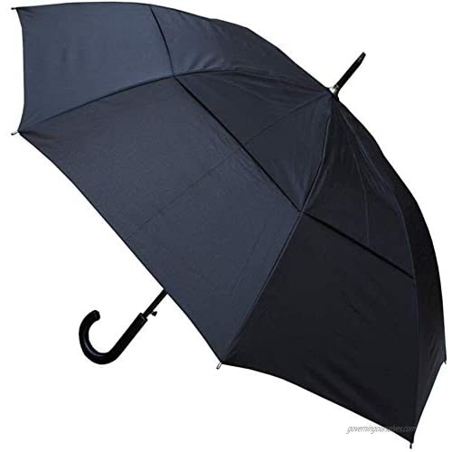 COLLAR AND CUFFS LONDON - 60MPH Windproof EXTRA STRONG - StormDefender City Reinforced Fiberglass Frame Umbrella - Vented Double Canopy Regulates Gusts - Auto Open - Leather Style Hook Handle - Black