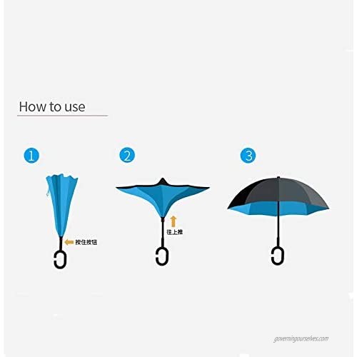 Double Layer Folding Inverted Umbrella - Auto shutdown Inverted Umbrella Double Layer Reverse Umbrella Windproof UV Protection Reverse Folding Umbrella with C-shaped Handle for Car Outdoor