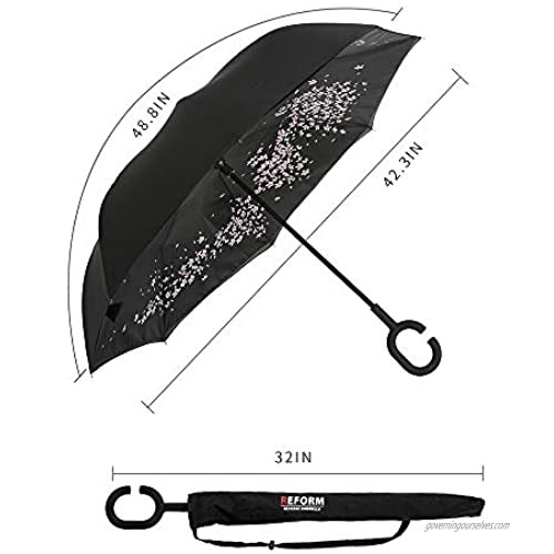 Double Layer Inside Out Folding Umbrella - Big Straight Umbrella for Car Rain Outdoor with C-Shaped Handle - UV Protection For Men and Women with Straight