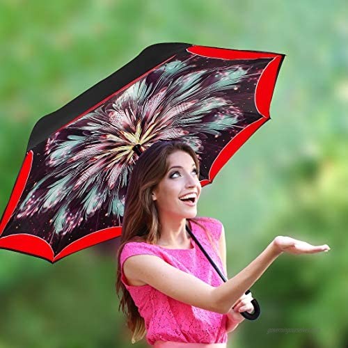 Dream Catcher Reverse Umbrella -Automatic Open Double Layer Inverted Umbrella Cars with C-Shaped Handle Self Standing to Spare Hands Best for Travelling and Car Use Red