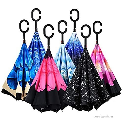 Fleurapance Umbrella Double Layer Reverse Umbrella for Car and Outdoor with C-Shaped Handle Windproof UV Protection Big Straight Umbrella