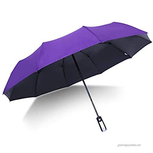 Folding Umbrella Windproof Travel Reinforced Canopy Ergonomic Handle Auto Open/Close Dual Layers  Less UV Rays(Purple）