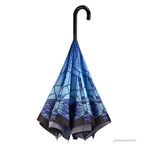 Galleria Reverse Close Umbrella Stained Glass Dragonfly with art on both sides