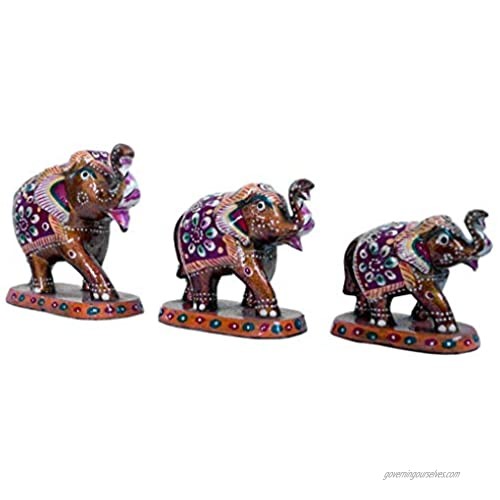 Garden Of Arts Set of 3 Small Elephants Home Decor Showpiece in Multicoloured