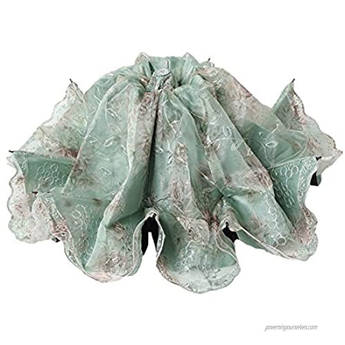 Honeystore Flower Print Vintage Parasol Anti-UV Folding Lace Embroidery Umbrella 3 Folding Green