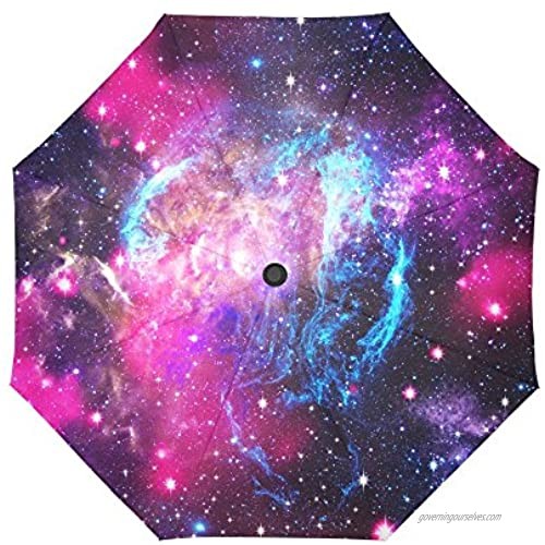 InterestPrint Space Nebula Galaxy Universe Windproof One Hand Auto Open and Close Folding Umbrella Stars Starry Night Rain & Outdoor Unbreakable Travel Umbrella
