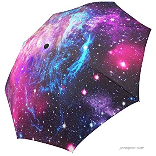 InterestPrint Space Nebula Galaxy Universe Windproof One Hand Auto Open and Close Folding Umbrella  Stars Starry Night Rain & Outdoor Unbreakable Travel Umbrella