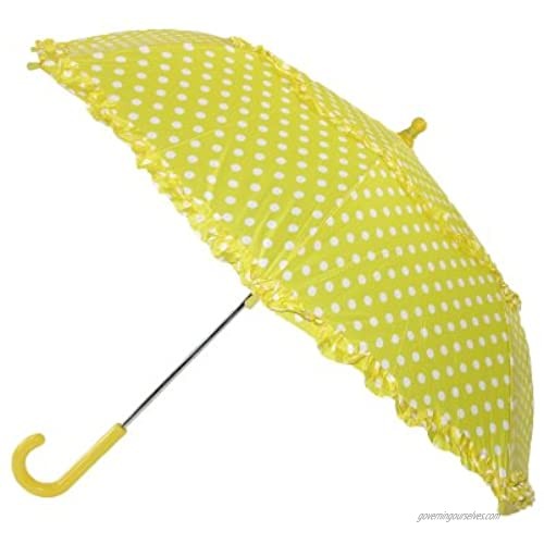 iRain Kids' Hook Handle Ruffled Polka Dot Umbrella Yellow