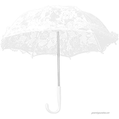 Junluck Umbrella Props J-Handle Umbrella Lace Embroidery Stage Performance for Party Gift Wedding Decor(51241 Bleaching)
