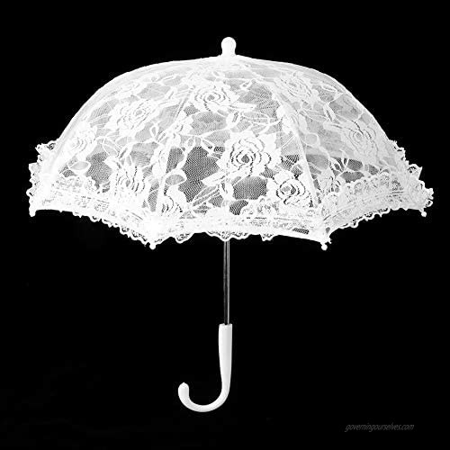 Junluck Umbrella Props J-Handle Umbrella Lace Embroidery Stage Performance for Party Gift Wedding Decor(51241 Bleaching)